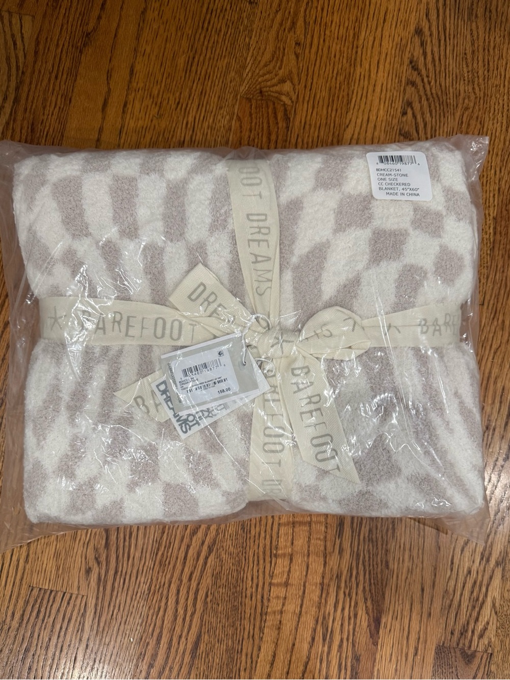Barefoot Dreams CozyChic Checkered Blanket Cream Stone 45x60 NWT